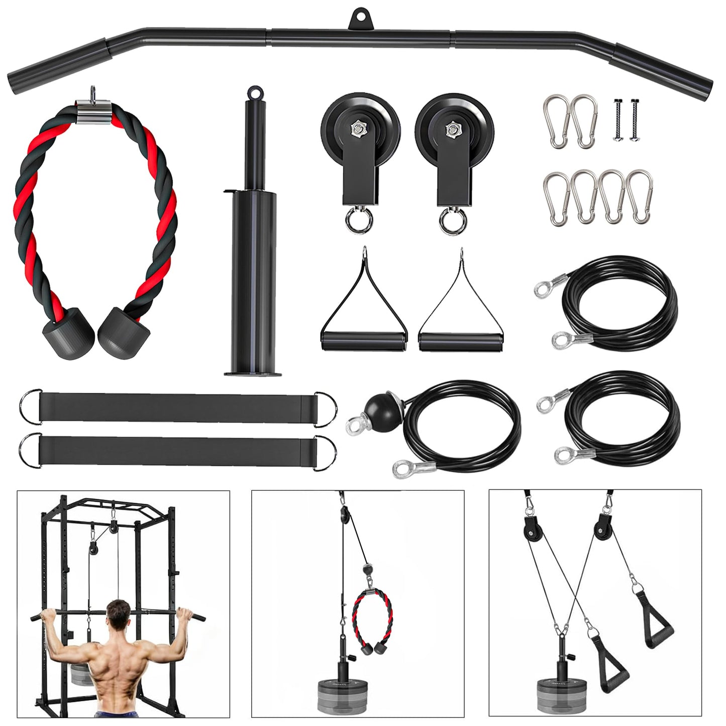 Soozier Weight Cable Pulley System Gym, Pulley System for Home Gym, Cable Machine Power Rack Pulley Attachment for LAT Pull Down, Biceps Curl, Tricep Workout, Red
