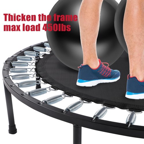 Rebounder Trampoline for Adults, 40"/50" Foldable Spring Fitness Trampoline with Adjustable Foam Handles - 450 lbs Capacity, Quiet & Stable Indoor/Outdoor Exercise Equipment for Cardio Workout
