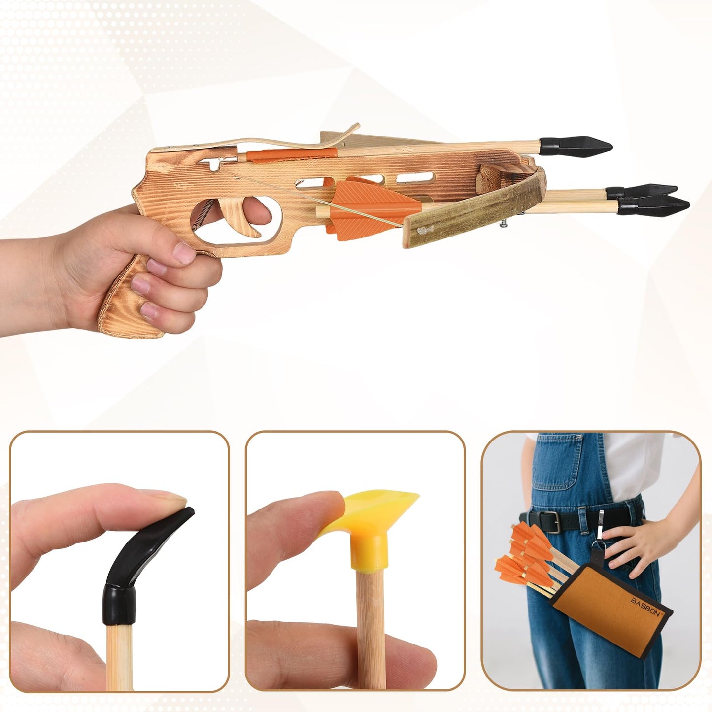 Crossbow Toy Set for Kids with 12 Wooden Arrows and Quiver, Outdoor Archery Play Set for Boys and Girls, Cross Bow Games for Adventure & Backyard Shooting Toy, Red