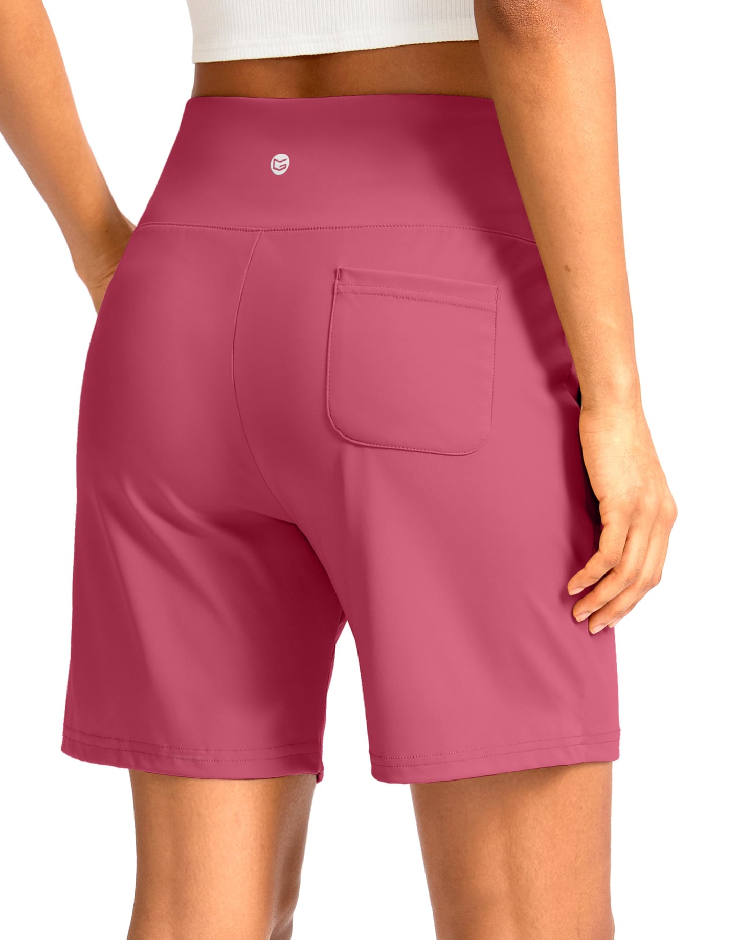 G Gradual Women's Bermuda Long Shorts with Pockets 7" High Waisted Knee Length Shorts for Women Walking Athletic Workout(Briar Rose-L7,S)