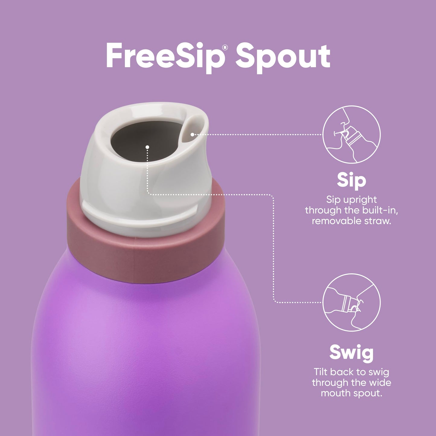 Owala FreeSip Twist Insulated Stainless Steel Water Bottle with Straw for Sports and Travel, BPA-Free, 18-oz, Purple (California Grapevine)