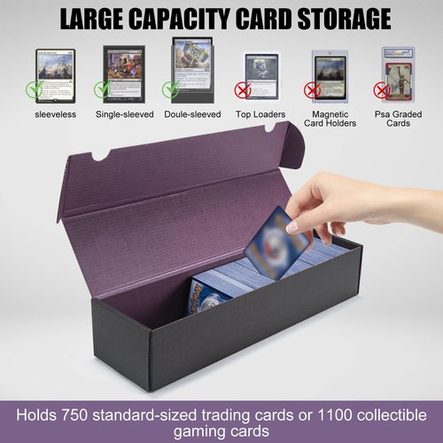 XRACV 1100+ Trading Card Storage Box, 6-Pack Corrugated Cardboard Bulk Sports Storage Box for TCG/Magic/Mtg Basketball Cards, Collectible Trading Cards (Black&Purple)