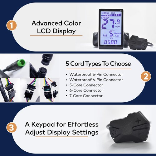 Mcezdy Ebike Display, UART No. 2 Protocol, 24V-60V Aluminum Alloy Frame Cycling Computer, Ebike LCD Display to Enrich Cycling Journey