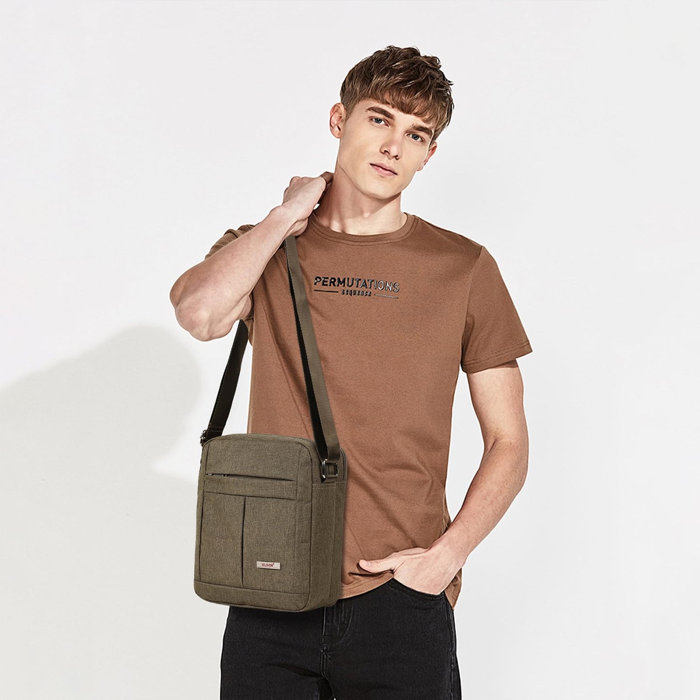 KL928 Men's Messenger Bag - Crossbody Shoulder Bags Travel Bag Man Purse Casual Sling Pack for Work Business (Brown)
