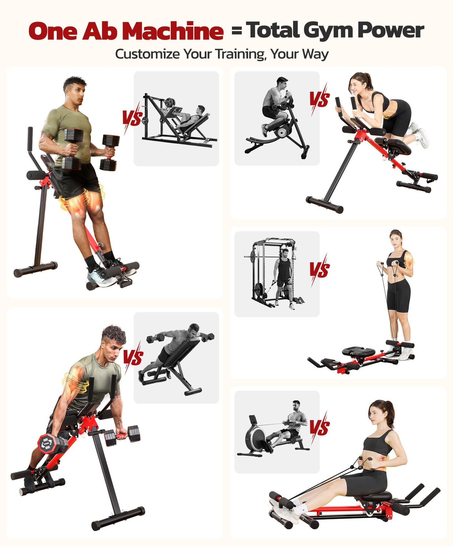 Yoleo 2 in 1 Ab & Rowing Machines for Home, Foldable Ab Workout Equipment, Ab Trainer Machine for Stomach Workout, Ab Crunch Machine with Foam Support,7-Length Adjustable Ab Machine for Home Exercise