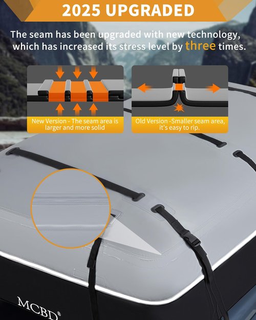 MCBD Rooftop Cargo Carrier Bag for Car, 40 Cubic Feet Large Waterproof Soft-Shell Roof Bag for All Vehicles SUV with/Without Roof Rack, Universal Car Top Luggage Storage Bag
