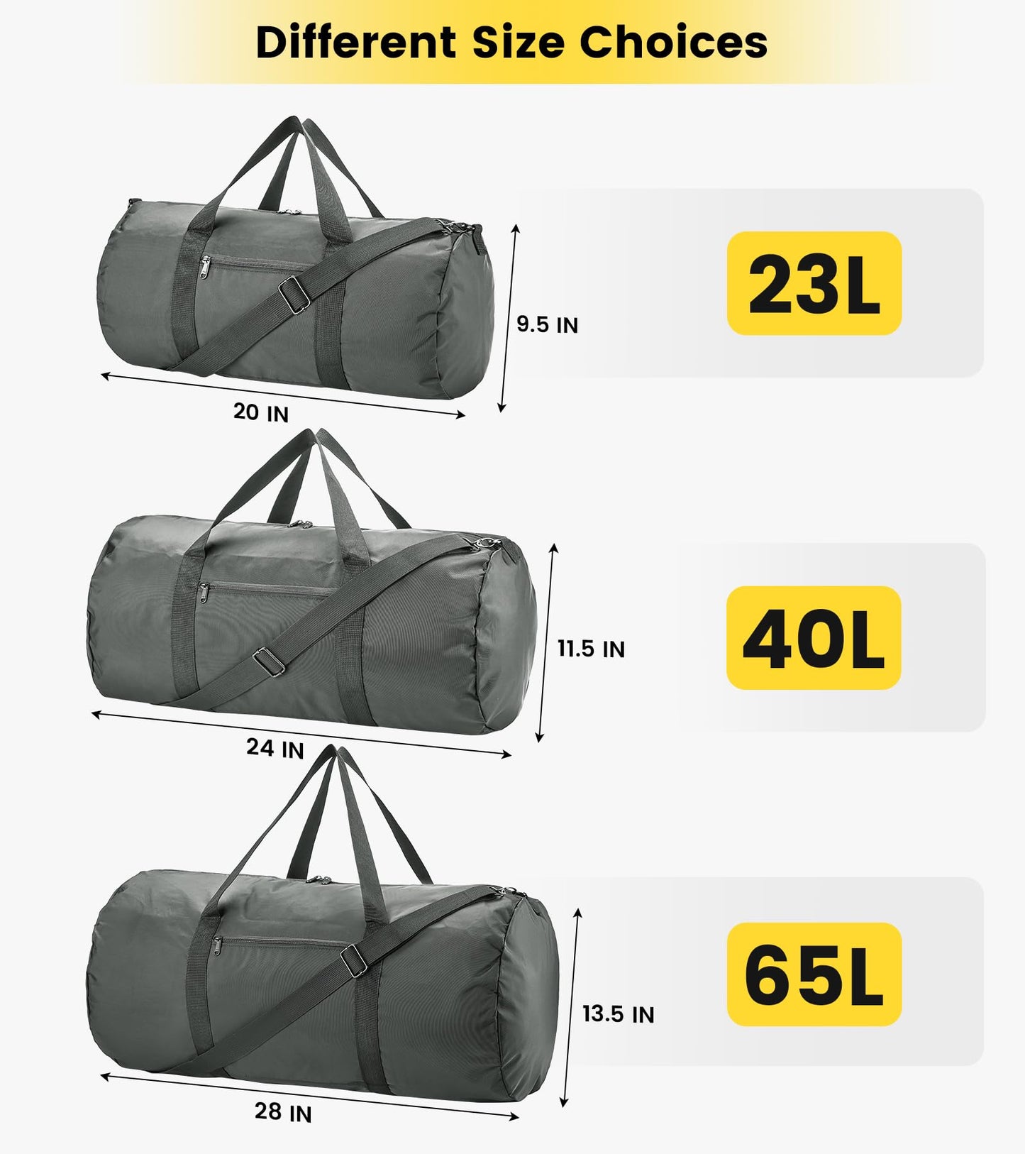Vorspack Small Duffel Bag 20 Inches Foldable Gym Bag for Men Women Duffle Bag Lightweight with Inner Pocket for Travel Sports - Grey