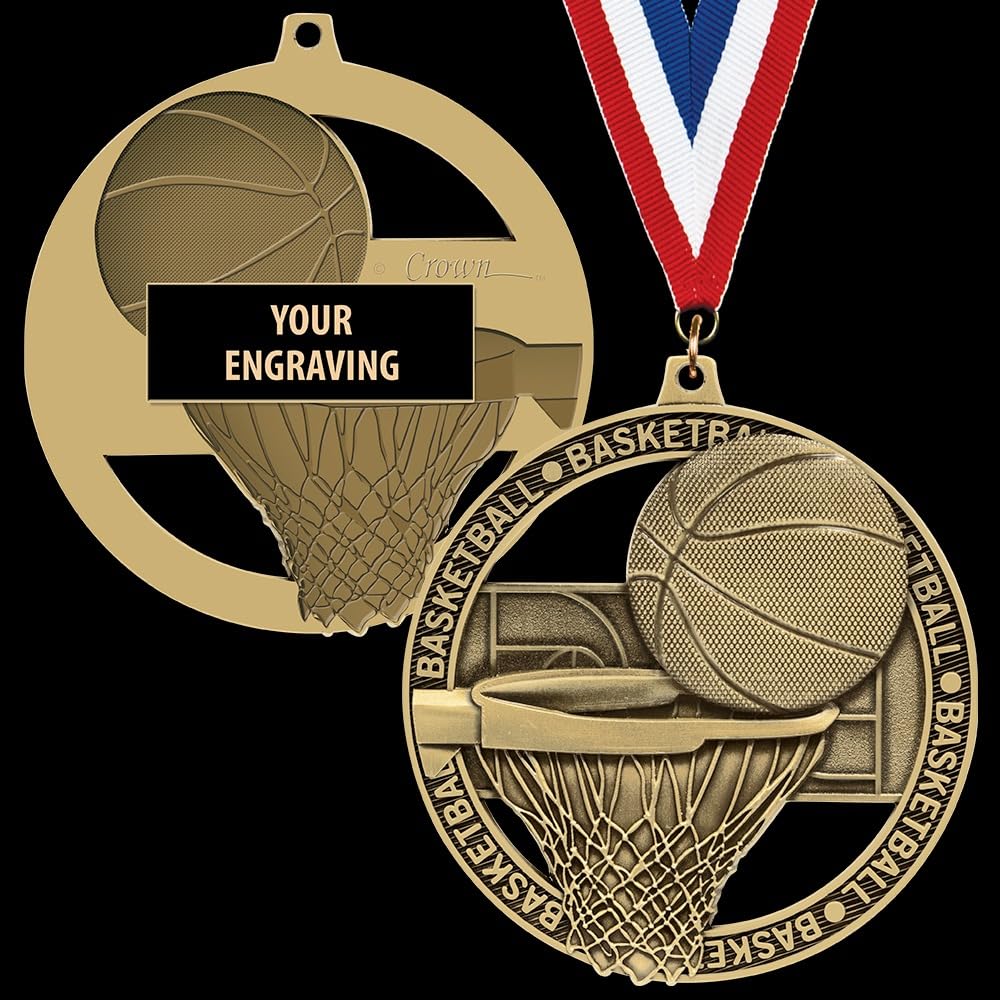 Crown Awards Basketball Medals, 3" Massive Rimz Basketball Award Medal with Custom Engraving Included Prime