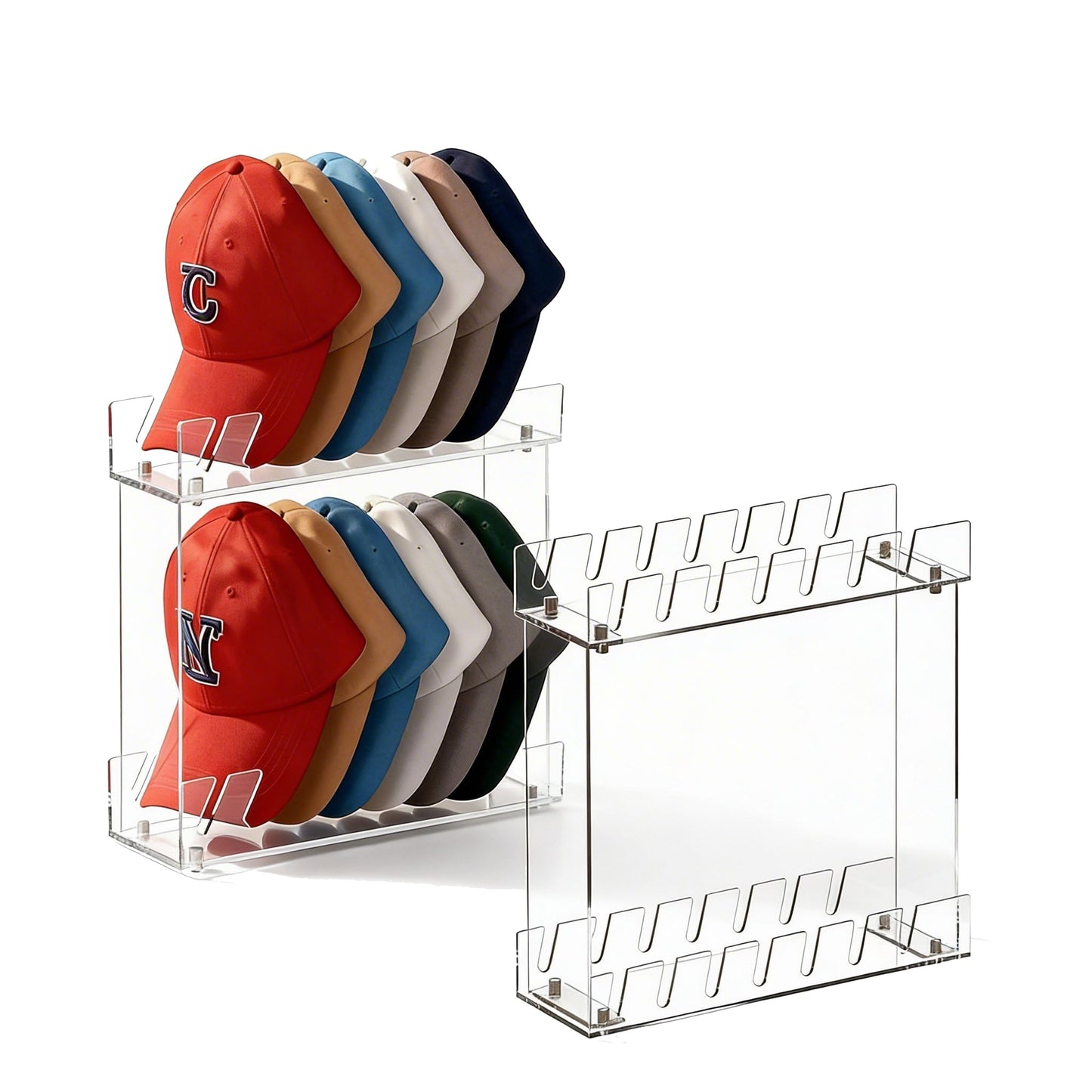 Happyseason 2 Pack 2-Tier Hat Organizer for Baseball Caps, Acrylic Baseball Cap Display Stand, Hat Rack Two Levels, Hat Organizer Shelf for Closet, Hat Holder Holds 28 Caps