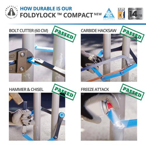 Seatylock FoldyLock Compact Folding Bike Lock - Award Winning Patented Lightweight High Security Bicycle Lock - Heavy Duty Anti Theft Smart Secure Guard with Keys & Case for Bikes or Scooters