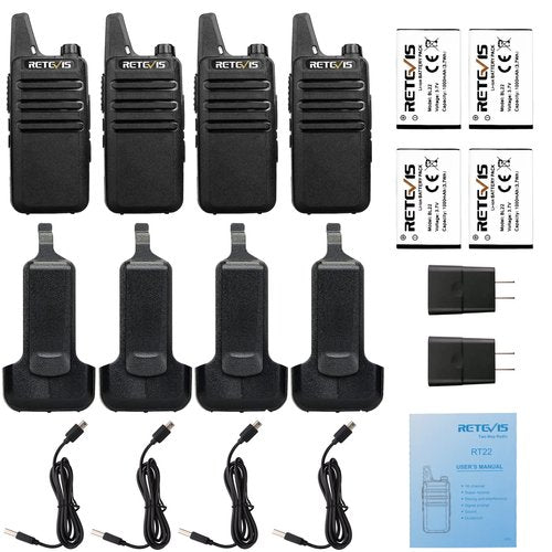 Retevis RT22 Two Way Radio Long Range Rechargeable,Portable 2 Way Radio, USB Charging, Handsfree Walkie Talkies for Adults Cruise Hiking Hunting Skiing(4 Pack)