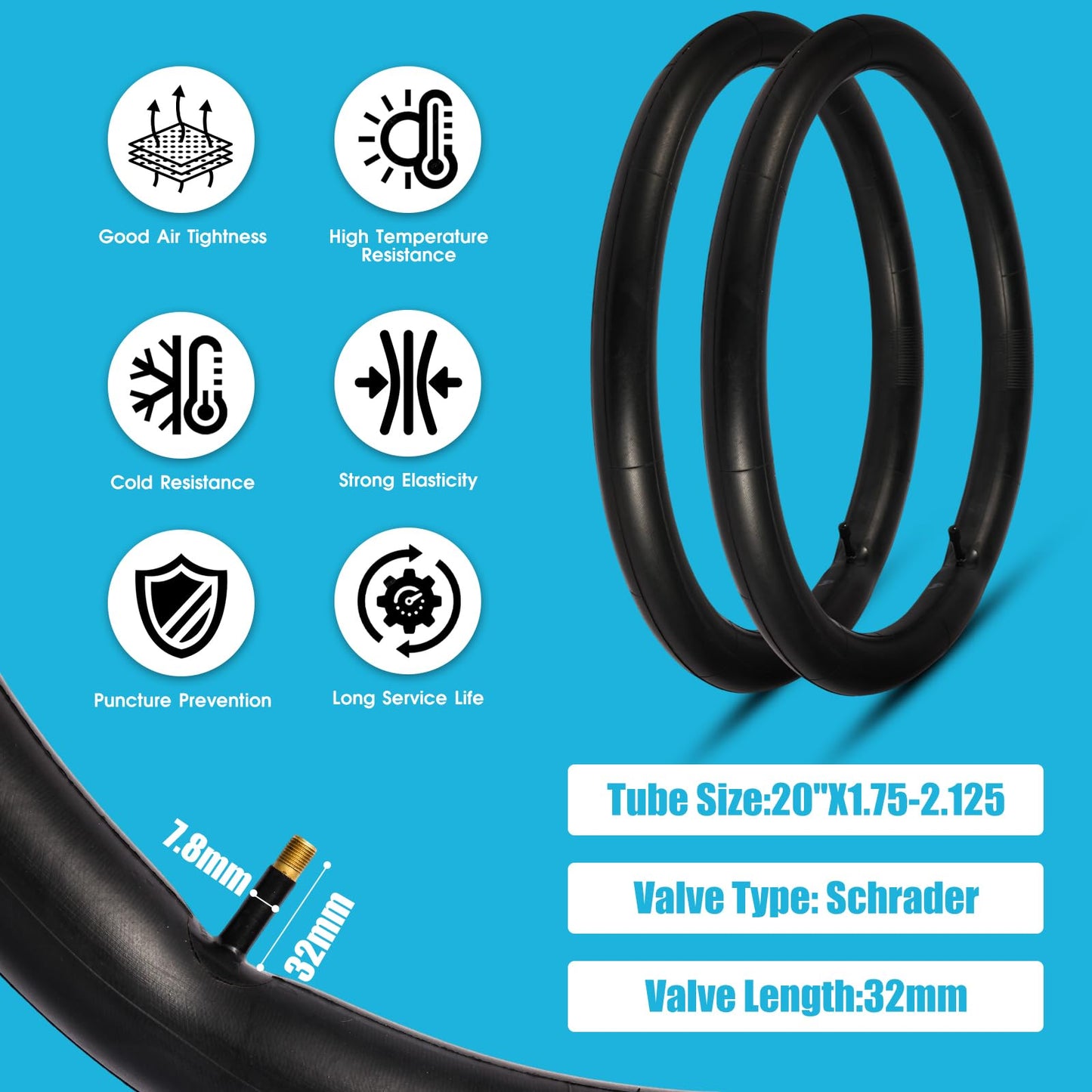 2 Pack 20" x 1.95" Mountain Bike Tire Set, 20 inch Folding Replacement Puncture-Resistant Bicycle Tires with 20 x 1.75-2.125 inch Bike Inner Tubes and Repair Tool Kit for Mountain Bike, Off-Road Bike