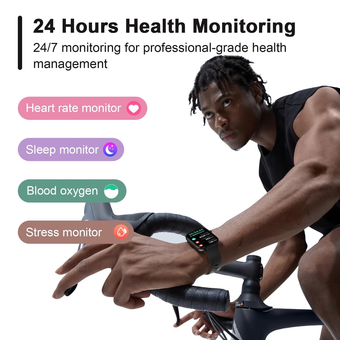Smart Fitness Tracker Watch with Heart Rate Monitor, Activity Tracker with Pedometer, Sleep Monitor, Calories & Step Counter, Waterproof Smart Watch for Women Men Fitness Watch for Sports (Black)