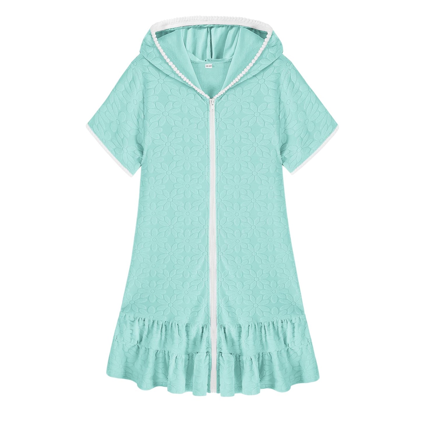 Weixinbuy Girls Swim Cover Up Kids Swimsuit Terry Zip Up Swimwear Hoodie Dress Wraps Beach Bathing Suit Size 6-7 Green