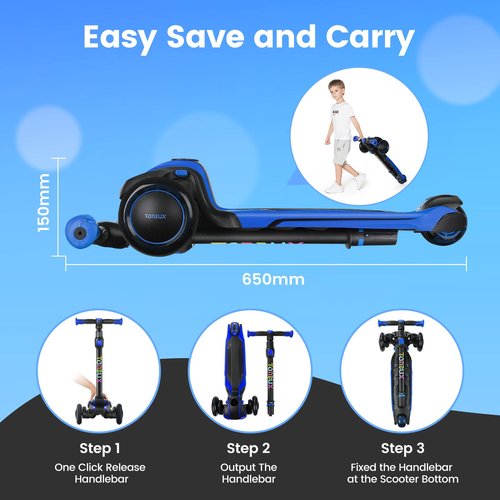TONBUX Kids Scooter for Age 3-12, Toddler Scooters with 4 Adjustable Heights, Light Up 3-Wheels Scooters, Shock Absorption Design, Lean to Steer, Balance Training Scooter for Kids - Blue