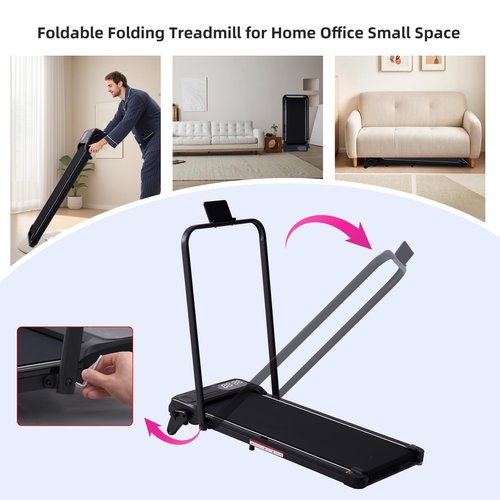 Electric Walking Pad Treadmill with 12% Adjustable Incline and Handle Bar, 3.5HP Small PortableTreadmills for Home Office Small, 4 in 1 Folding Foldable Treadmill with Handles, 0.6-7.6MPH, 350LBS
