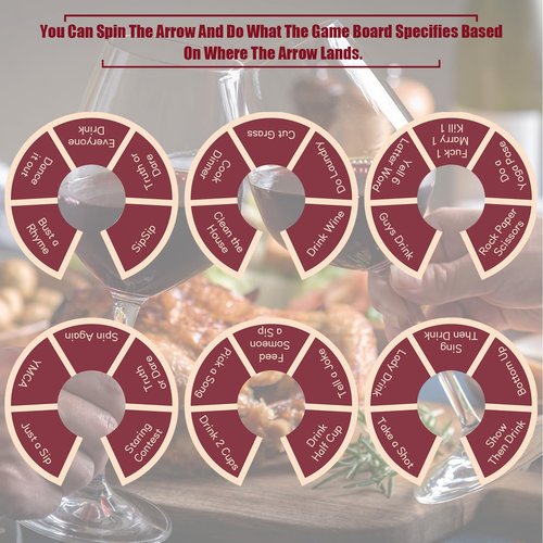 Wine Not Spin-Fun Drinking Games for Adults, 6PCS Wine Glass Spinner Party Fun Adult Game Nights,Bachelorette Party Games, Drinking Games for Girls Couples Adults Party
