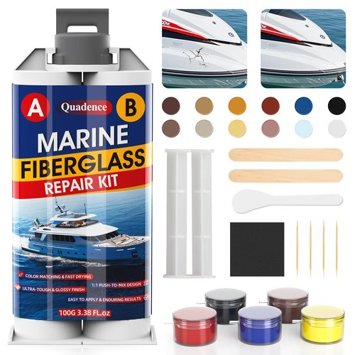 Marine Fiberglass Repair Kit for Boats, Quadence Gel Coat Repair kit for Boats, Fiberglass Repair Kit, Waterproof Epoxy Filler for Kayaks Sailboats Fix Holes, Chips, Deep Cracks, Scratches-Color Match