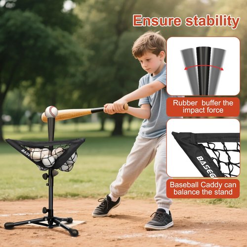 BaseGoal Baseball Tee for Kids,Batting Tee,Softball Tee,Youth Hitting Tee,Teeball Tee,Travel Tee, with Removable Baseball Caddy,Easy Adjustable Height and Carry Bag