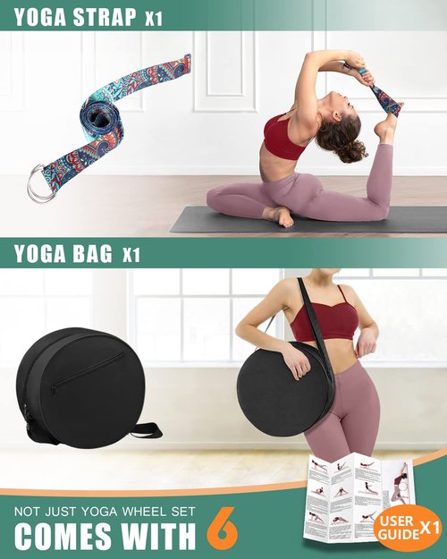 Daspom Yoga Wheel Cork, Stretching Back Roller for Improving Mobility, Non-Slip Yoga Circle Wheel for Backbends Pain Relief Massages Muscle Pilates Relaxation Balance with Resistance Bands and Bag