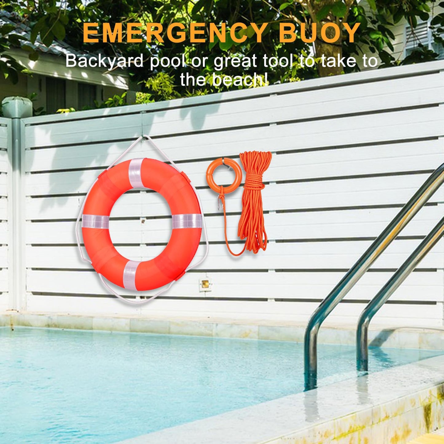 20 Inch Life Preserver Ring with Water Floating Lifesaving Rope 98.4FT Set, Swim Foam Buoy Swimming Pool Safety Throwing Ring Rope Rescue Lifeguard Wall Decoration