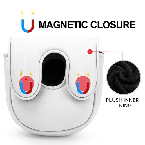 Golf Mallet Putter Cover for DF3 Center Shafted Putter Head Cover Mallet Putter Headcover Magnetic Synthetic Leather Mallet Putter Cover Club Protective Case for Men Women (White)