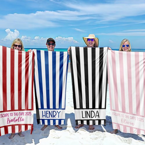 Infiher Personalized Beach Towels for Kids,Monogrammed Towels with Name & Logo,Custom Microfiber Quick Dry & Sand Free Beach Towel for Swim,Bath,Pool, Adults Striped Towel(36 Colors)