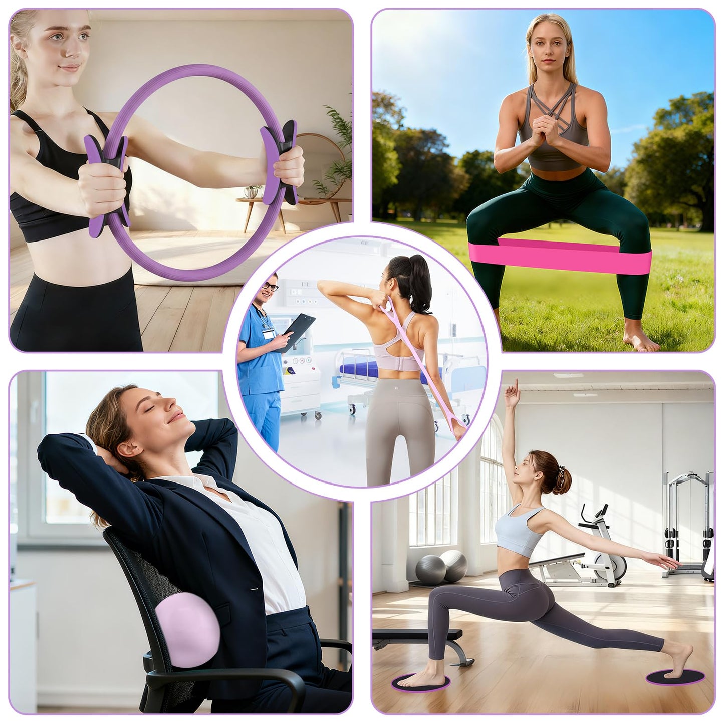 Hoedia Pilates Kit for Women, Pilates Equipment Ring and Ball Set, Purple