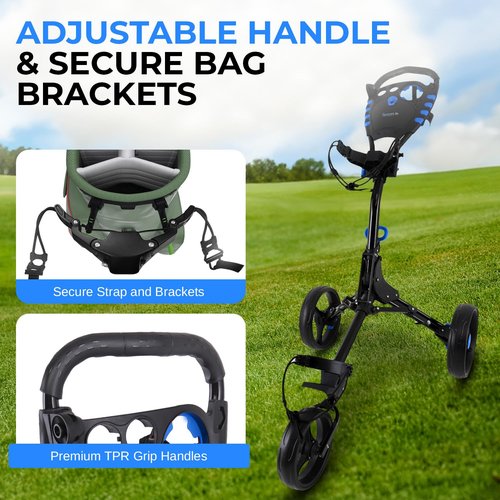 SereneLife Golf Push Pull Cart – Lightweight, Foldable, Bag Holder with Adjustable Handle, Caddy Accessories, Compact Folding Golf Trolley for Travel