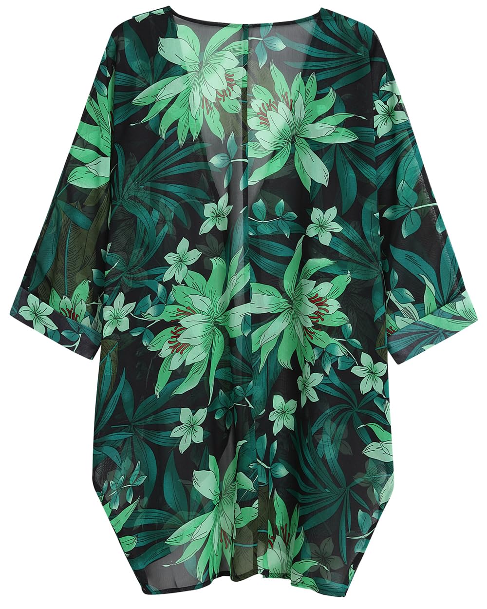 WEIYAN Women's Tops Loose Chiffon Kimono Cardigan Beach Swim Cover up Blouse(FGreen,L)