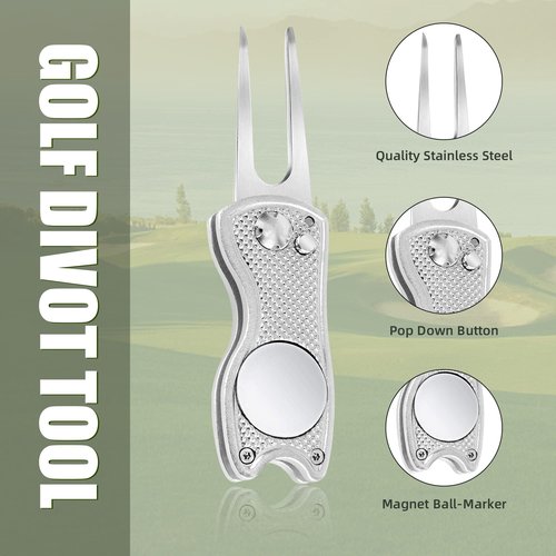 Mile High Life All Metal Foldable Golf Divot Tool with Pop-up Button & Magnetic Ball Marker (Multi-Colors/Shape)