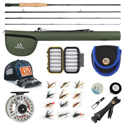 M MAXIMUMCATCH Maxcatch Extreme Fly Fishing Combo Kit 3/5/6/8 Weight, Starter Fly Rod and Reel Outfit, with a Protective Travel Case (5wt 9‘0“ 4pc Rod,5/6 Reel)