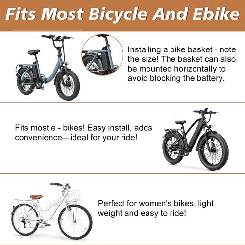 Bike Basket Rear, Bicycle Basket with Liner,Waterproof Cover,Cargo Net, Large Bike Back Baskets, Heavy Duty Rear Bicycle Baskets for Most Bikes and E-Bike (Pipe Bike Basket Rear)