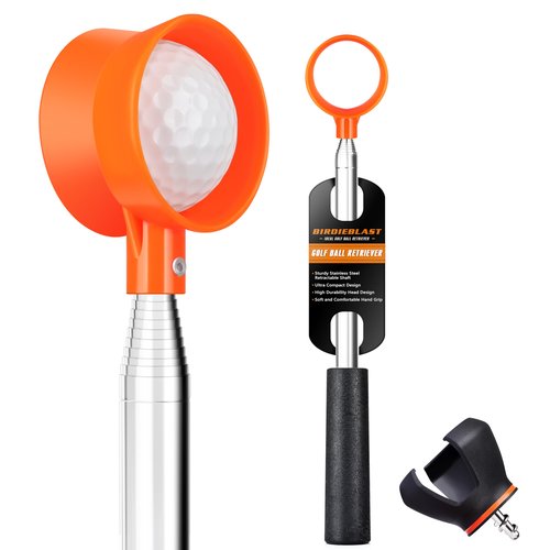 BIRDIEBLAST Golf Ball Retriever Telescopic, with Golf Ball Grabber for End of Putter, 9Ft/12Ft/17Ft/20Ft Stainless Steel Golf Ball Retriever for Water (9FT)