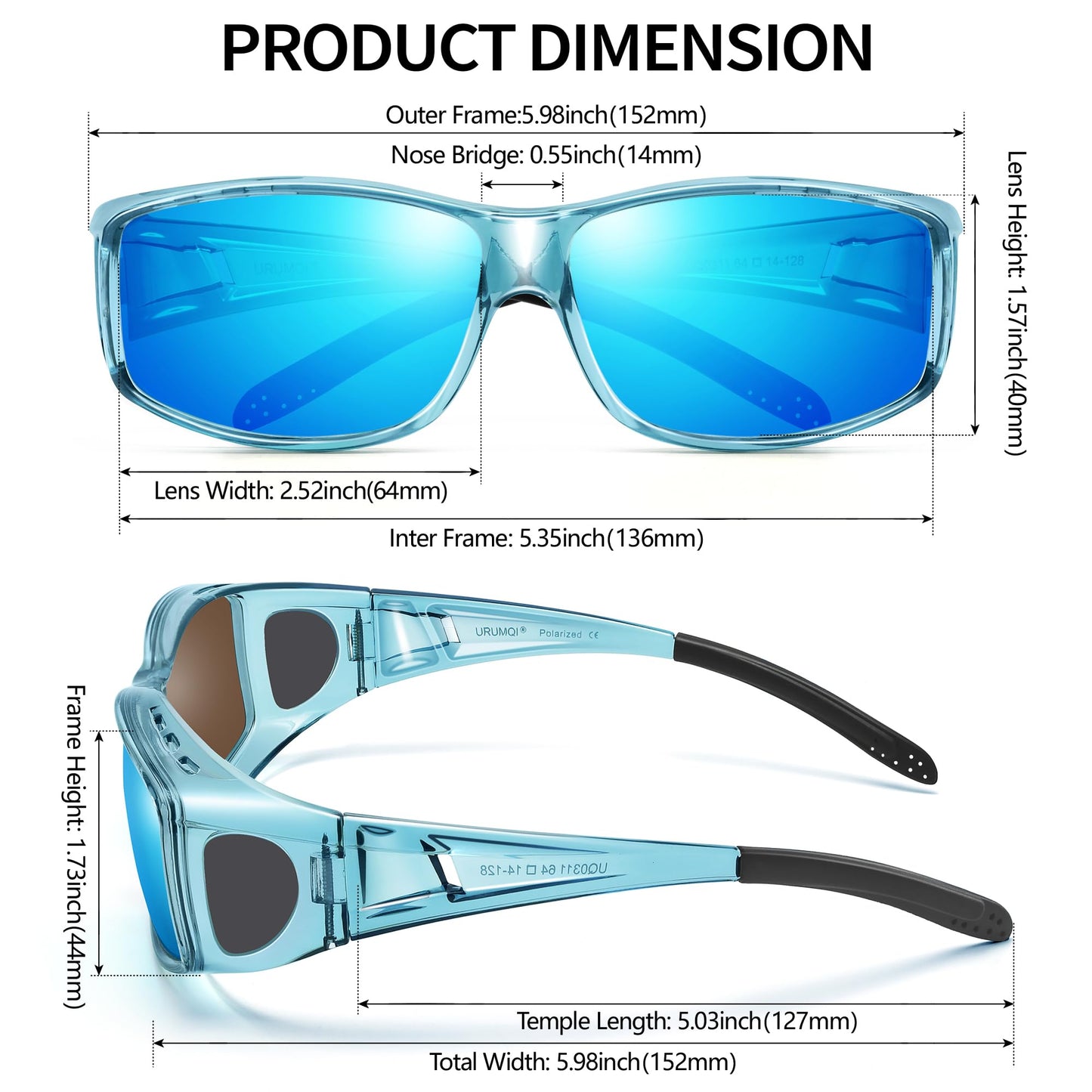 URUMQI Polarized Sunglasses Fit Over Glasses for Men Women, Wraparound Sun Glasses UV400 Protection for Driving Fishing