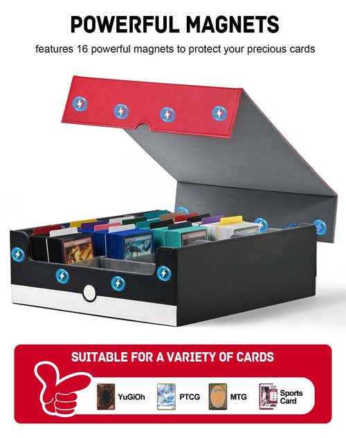 ZLCA Card Storage Box Holds 3200+, Deck Storage Case with 4 Stoppers, Card Organizer for TCG MTG PTCG(Red&White)