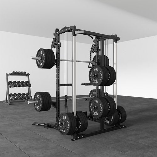 Cofiyard Power Cage, Power Rack with Dual Pulley System, Multi-Function Squat Rack with Cable Crossover, Free Weight Home Gym Workout Machine(Black)
