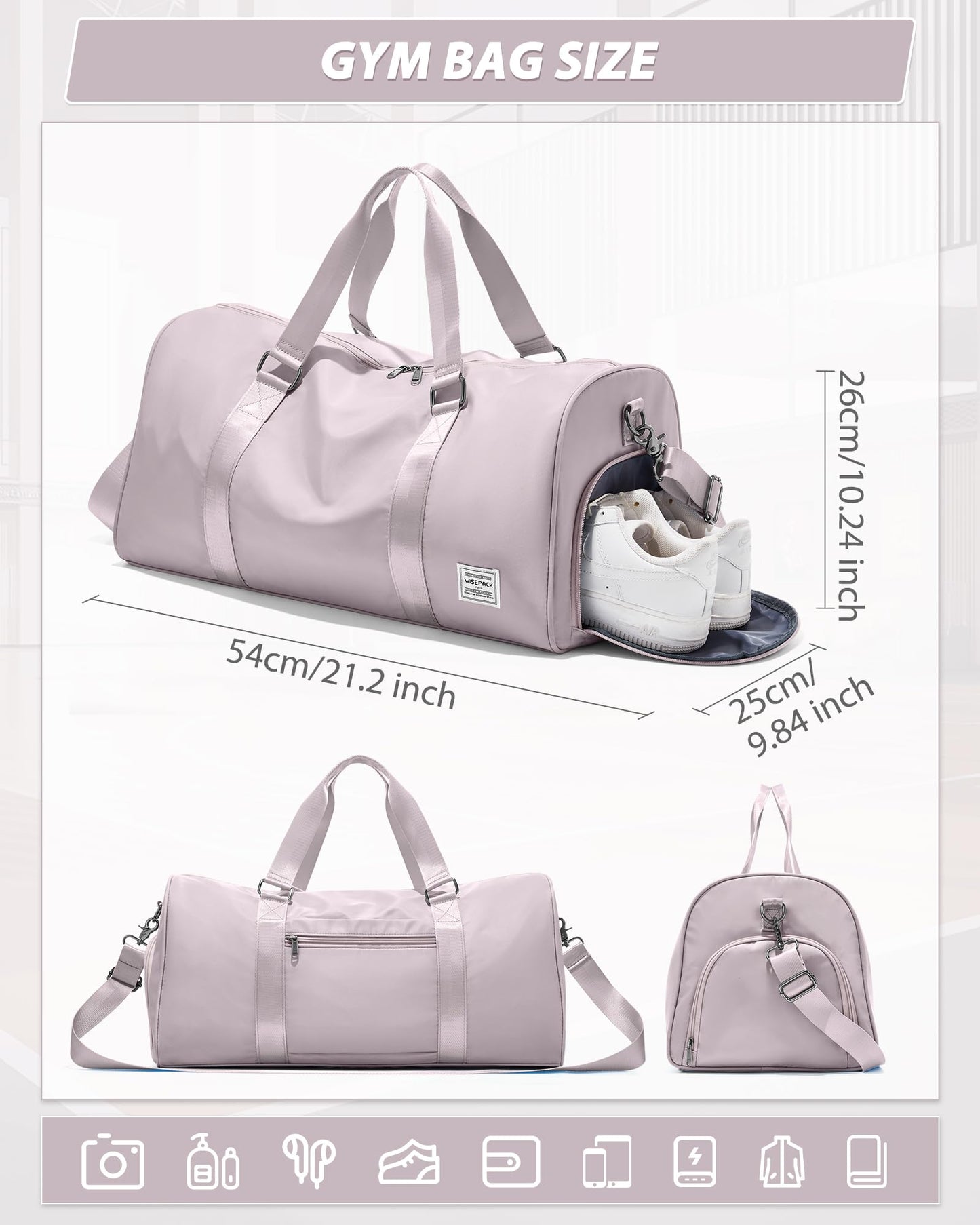 Travel Duffle Bag,Weekender Overnight Bags for Women with Shoes Compartment,Tote Gym Bag Personal Item Carry On Bag for Travel Business Trips Sport Hospital Dance Pink