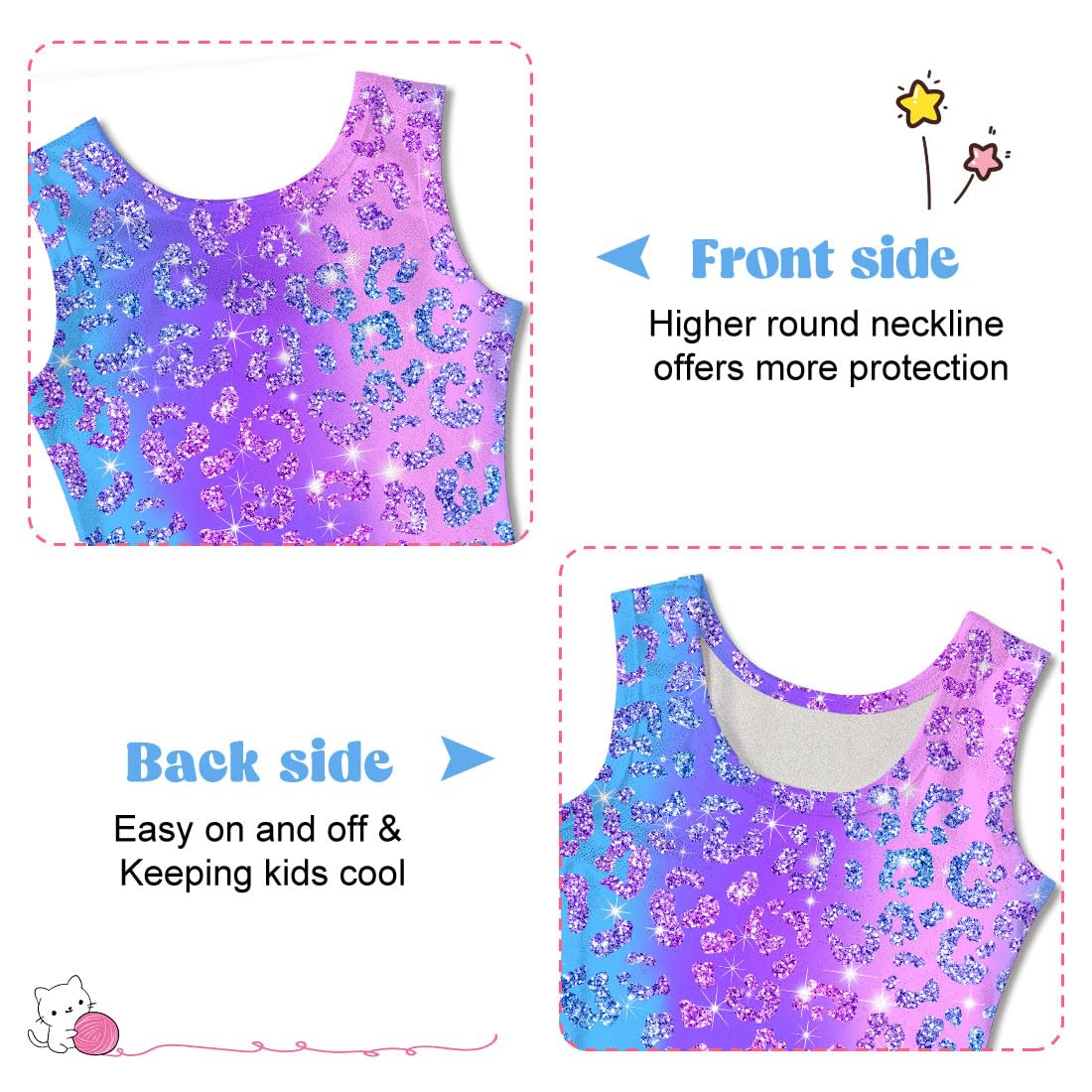 Funnycokid Gymnastics Leotards for Girls Toddler Outfits Dance Unitards Clothes with Shorts, Leopard Diamond Purple, 3-4T