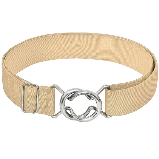 Falari Womens Stretch Belt Adjustable Web Belt Metal Buckle All Occasion Dress Belt - Beige