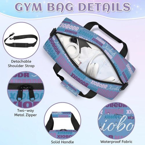 Personalized Cute Duffle Bag - Custom Name Kids Sports Bag, Sleepover Bags for Girls, Lightweight Toddler Boys Overnight Bag for Weekender Travel Cheer Dance Ball Game, Blue Dark Purple