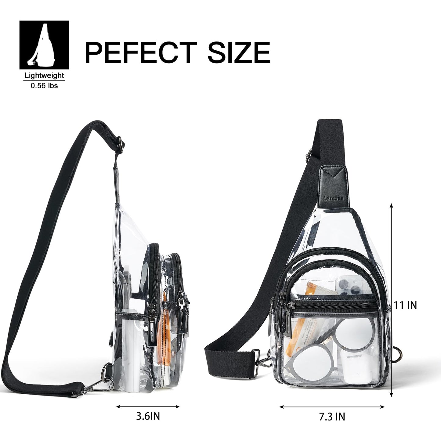 Leresas Clear Sling Bag for Stadium Events Women Men Transparent Purse Stadium Approved Clear Backpack Concerts Black-1