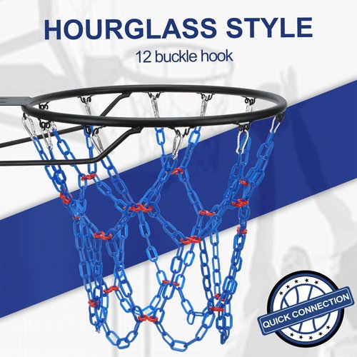 Yyiwhmy Basketball Net Replacement Heavy Duty,Resin Material, Anti-Rust Use Indoor Outdoor Standard 12-Ring Basketball Hoop（Bule）