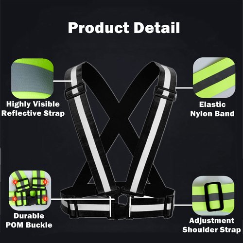 YUNLOVXEE Reflective Strap Safety Vest Gear - 2-10 Pack Adjustable High Visible Reflective Running Gear for Women Men Night (Black x2)