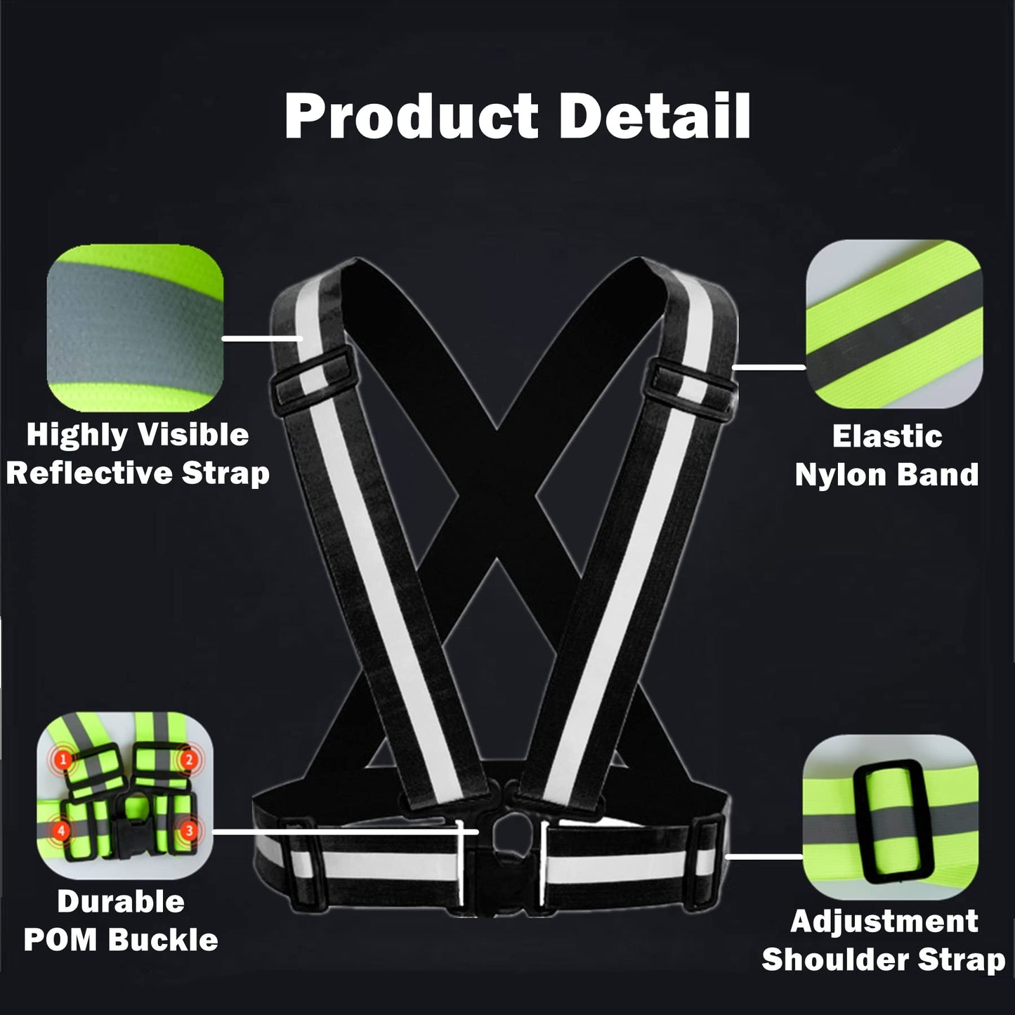 RUISHYY Reflective Running Gear Reflective Vest & Reflective Armband & Reflective Belt 3 Pcs Set, High Visibility Reflective Gear Night Cycling Walking Safety Vest Straps for Men Women Kids (Black)