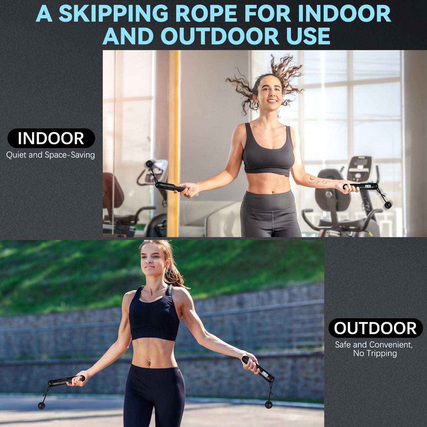 2 In 1 Digital Counting Jump Rope Adjustable Cordless Fitness Skipping Rope