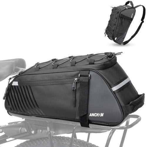 ANCHOM Rear Bike Rack Bag, 8L PVC Water Resistant Bicycle Bag for Road and Mountain Bikes, Commuter Bag for Grocery Shopping and Cycling, Black