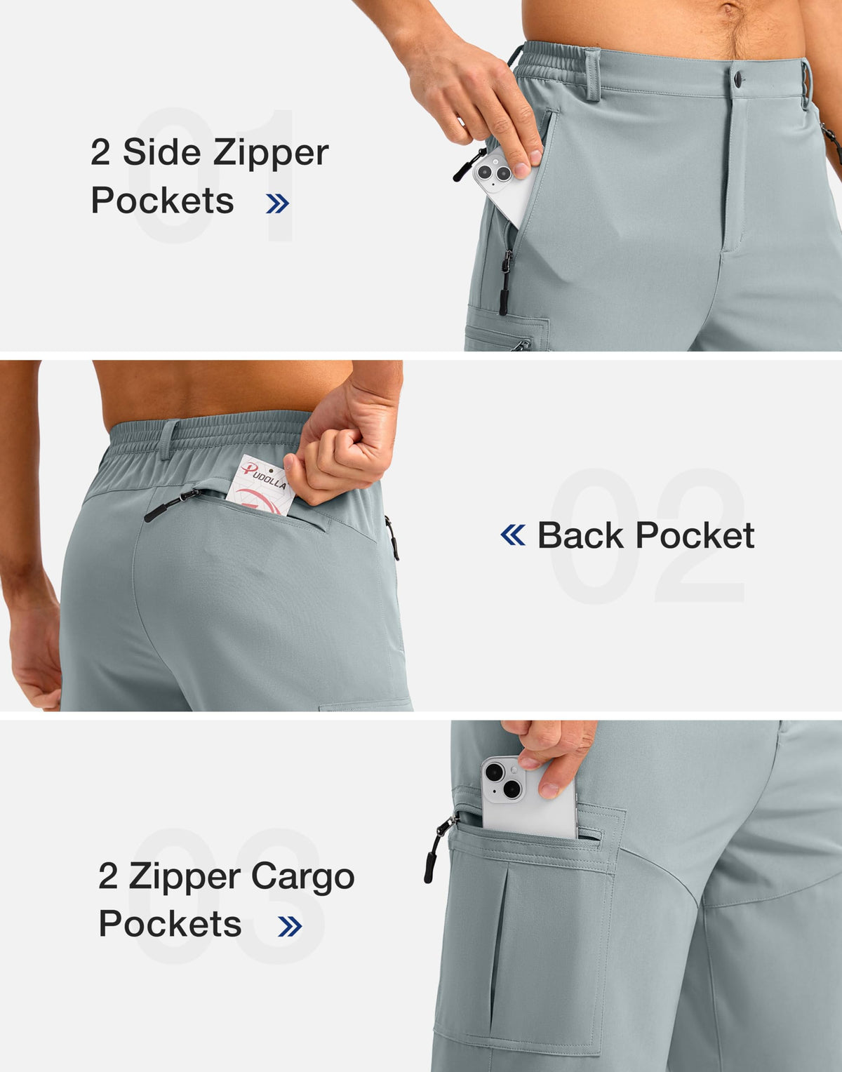 Pudolla Men's Hiking Shorts 11" Lightweight Cargo Work Shorts for Men Summer Travel Golf Casual Outdoor with 5 Pockets(Light Grey XX-Large)