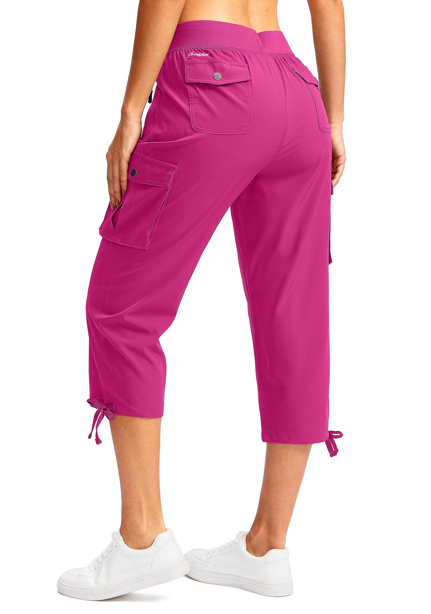 Soothfeel Women's Cargo Capris Pants with 6 Pockets Lightweight Quick Dry Travel Hiking Summer Pants for Women Casual (Rose, XL)