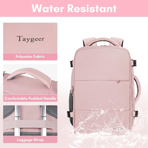 Taygeer Laptop Backpack for Women, Large Travel Backpack with 17.3 inch Laptop Compartment, TSA Friendly 40l Carry On Mochila, Daypack Business Computer Bag for Office Work Travel Essentials, Pink